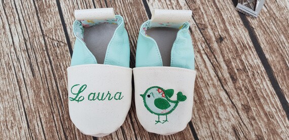 Soft leather slippers, children's slipper, custom boot, limited edition, bird