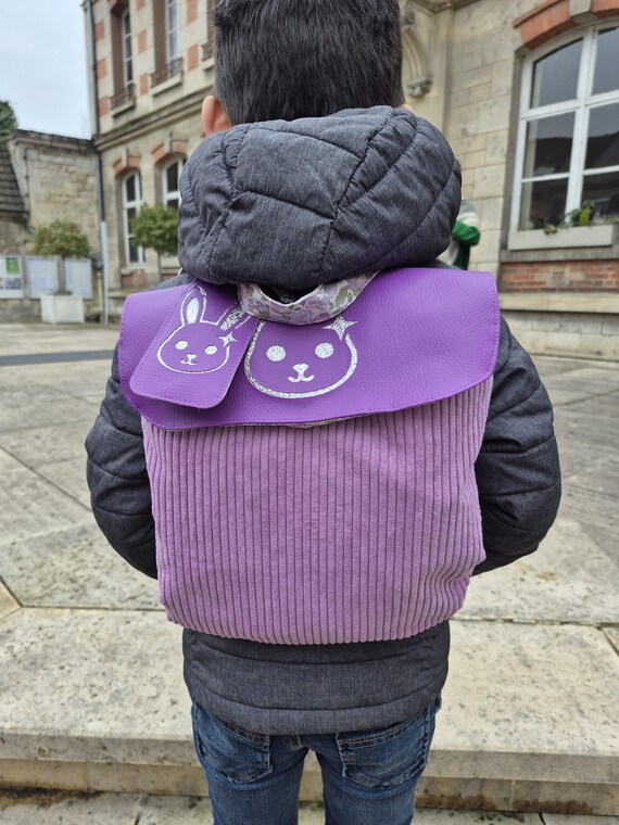 Premium handmade corduroy nursery bag – Personalized bunny children's backpack – Unique gift