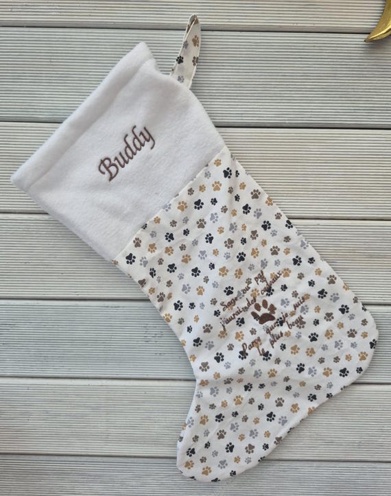 Personalized Christmas stocking with name – Embroidered Christmas boot – Children's/family decoration – Handmade gift – Dog paws – Cat
