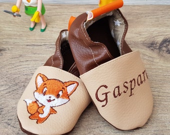 Chaussons souples cuir, chausson bébé, chausson enfant, chausson personnalisé, renard