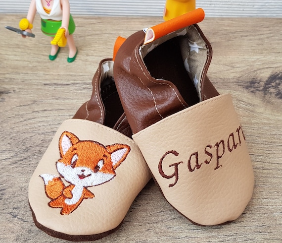 Chaussons souples cuir, chausson bébé, chausson enfant, chausson  personnalisé, ourson -  France