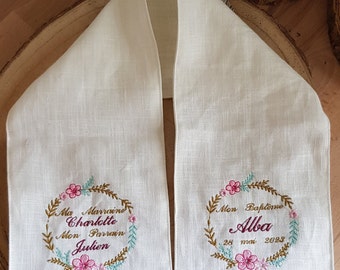 Écharpe de baptême personnalisée avec prénom & date, étole de baptême - Thème champêtre