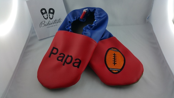 Slippers soft leather, leatherette, adult slippers, slipper custom, rugby