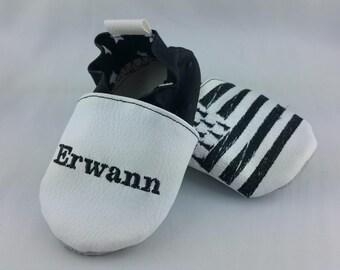 Soft leather slippers, imitation leather, baby slipper, boy slipper, girl slipper, child slipper, personalized slipper, Brittany, flag