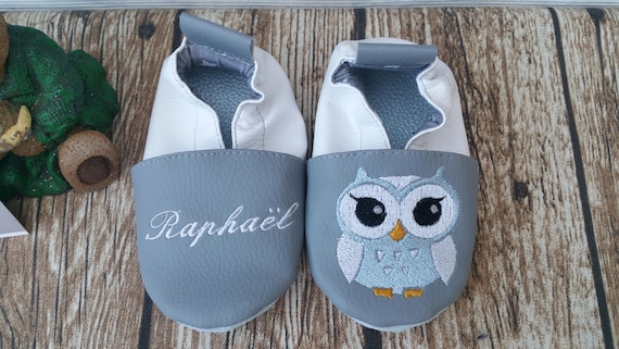 Soft leather slippers, imitation leather, baby slipper, boy slipper, girl slipper, child slipper, personalized slipper, owl, owl