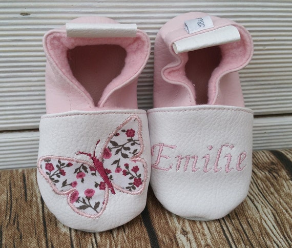 Soft leather slippers, baby slipper, girl slipper, child slipper, personalized slipper, fleece lined, butterfly