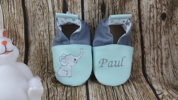 Soft leather slippers, imitation leather, baby slipper, boy slipper, girl slipper, child slipper, personalized slipper, elephant