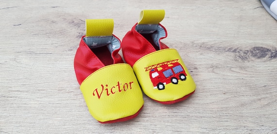 Soft leather, faux leather, baby slipper, boy's slipper, child's slipper, custom slipper, firefighter