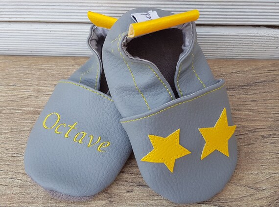 Soft leather slippers, baby slippers, children's slippers, personalized slippers, stars