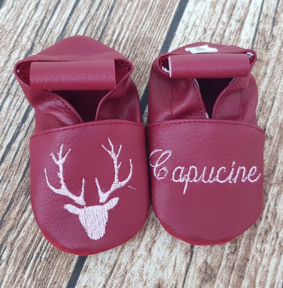 Soft leather, faux leather, baby/child slipper, deer head