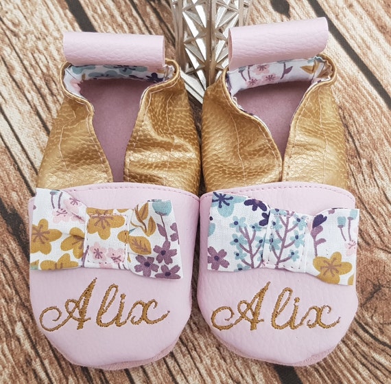 Soft leather, faux leather, baby slipper, girl's slipper, child's slipper, limited edition bow, custom slippers