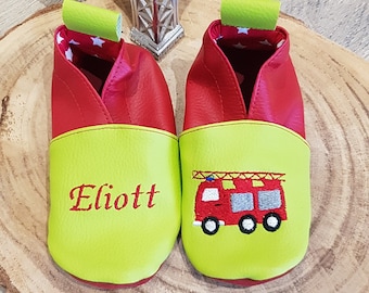 Soft leather slippers, imitation leather, baby slipper, boy slipper, child slipper, personalized slipper, firefighter