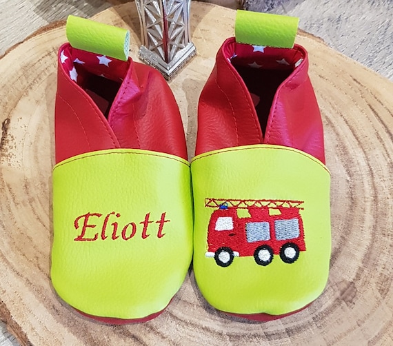 Soft leather slippers, imitation leather, baby slipper, boy slipper, child slipper, personalized slipper, firefighter