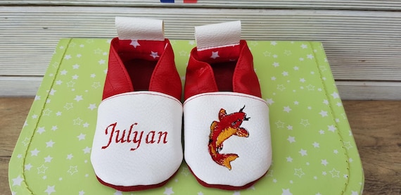 Chaussons souple bébé-petits poissons Taille 18-fait main