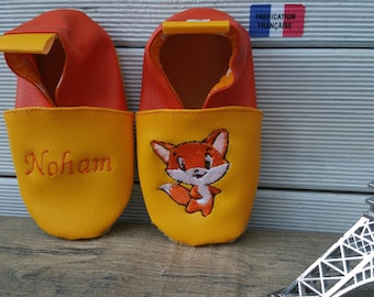 Weiche Lederpantoffeln, Kunstleder, Babypantoffel, Jungenpantoffel, Mädchenpantoffel, Kinderpantoffel, personalisierter Hausschuh, Fuchs, Fuchs