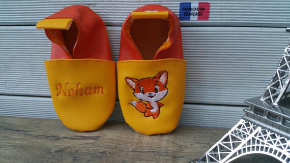 Soft leather slippers, imitation leather, baby slipper, boy slipper, girl slipper, child slipper, personalized slipper, fox, fox