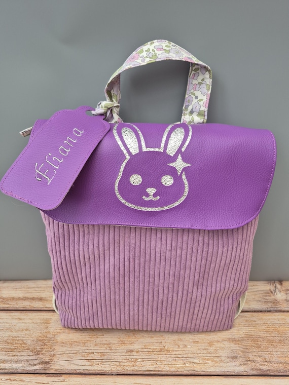 Premium handmade corduroy nursery bag – Personalized bunny children's backpack – Unique gift