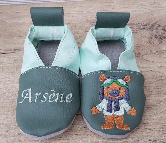 Soft leather slippers, imitation leather, baby slipper, boy slipper, girl slipper, child slipper, personalized slipper, teddy bear