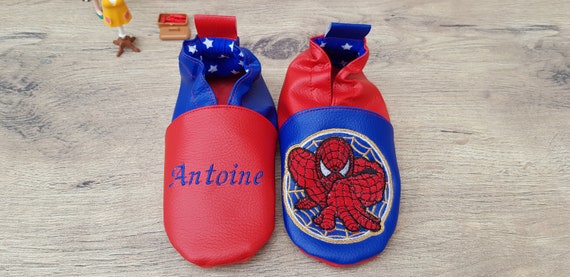 Soft leather slippers, baby slipper, child slipper, personalized slipper, spider man