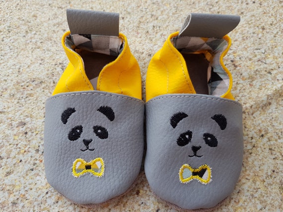 Soft leather slippers, faux leather, baby slipper, boy slipper, girl slipper, child slipper, custom slipper, panda