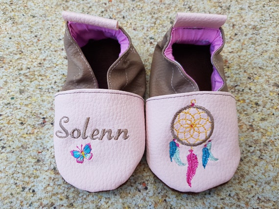 Soft leather slippers, faux leather, baby slipper, boy slipper, girl slipper, child slipper, personalized slipper, dream catcher