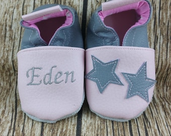 Soft leather slippers, imitation leather, baby slipper, boy slipper, girl slipper, children's slipper, personalized slipper, stars