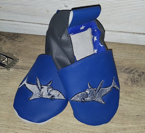 Soft leather slippers, imitation leather, baby slipper, boy slipper, child slipper, shark slippers