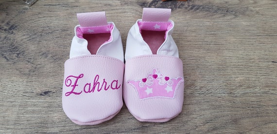 Soft leather slippers, imitation leather, baby slipper, girl slipper, child slipper, personalized slipper, applied crown