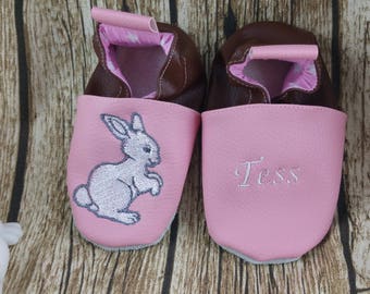 Soft leather slippers, imitation leather, baby slipper, boy slipper, girl slipper, child slipper, personalized slipper, rabbit
