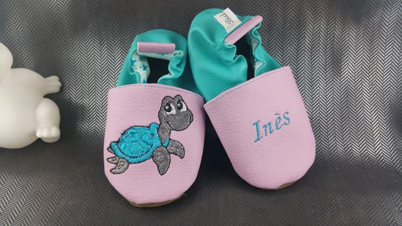 Soft leather slippers, imitation leather, baby slipper, boy slipper, girl slipper, child slipper, personalized slipper, turtle