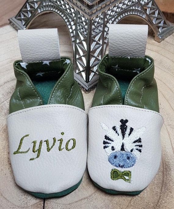 Soft leather slippers, baby slipper, boy slipper, girl slipper, child slipper, personalized slipper, zebra, chic