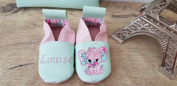 Soft leather slippers, imitation leather, baby slipper, girl slipper, child slipper, personalized slipper, elephant