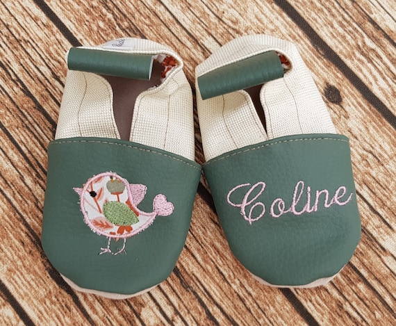 Soft leather slippers, imitation leather, baby slipper, girl slipper, child slipper, personalized slipper, limited edition bird