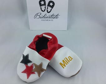 Soft leather slippers, imitation leather, baby slipper, boy slipper, girl slipper, children's slipper, personalized slipper, stars