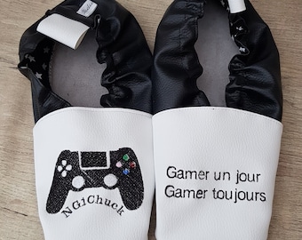 Soft leather slippers, adult, gamer once a gamer always