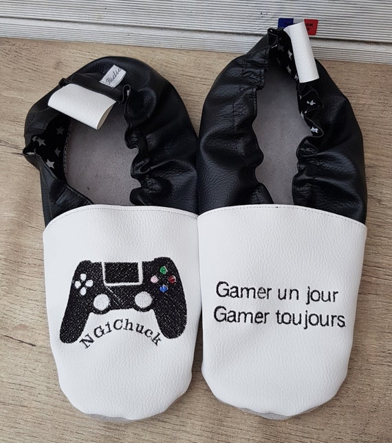 Soft leather slippers, adult, gamer once a gamer always