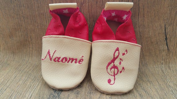 Soft leather slippers, imitation leather, baby slipper, boy slipper, girl slipper, child slipper, personalized slipper, music, note