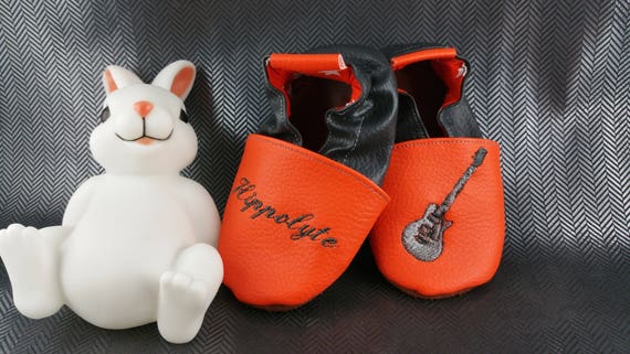 Soft leather slippers, imitation leather, baby slipper, boy slipper, girl slipper, child slipper, personalized slipper, guitar