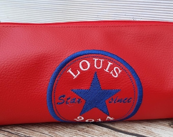School kit, pencil case, children's pencil case, imitation leather, embroidered pencil case, round pencil case, personalized pencil case