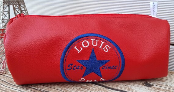 School kit, pencil case, children's pencil case, imitation leather, embroidered pencil case, round pencil case, personalized pencil case