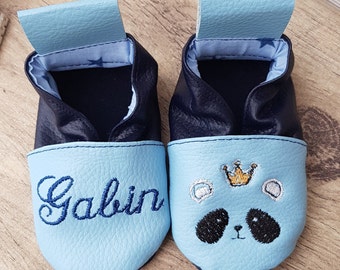 Soft leather slippers, imitation leather, baby slipper, boy slipper, girl slipper, children's slipper, personalized slipper, panda