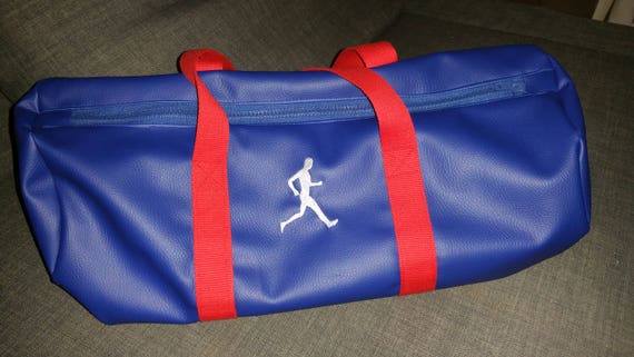 Duffel bag, faux leather, sports, weekend, embroidered, jogging, running, gym bag, personalized,