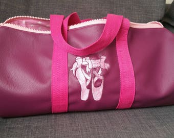 Sac polochon, simili cuir, multisports, weekend, sac de dance, brodé, personnalisé,