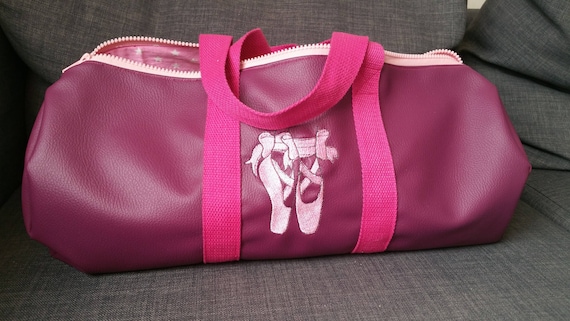 Duffel bag, faux leather, sports, weekends, dance bag, embroidered, personalized,