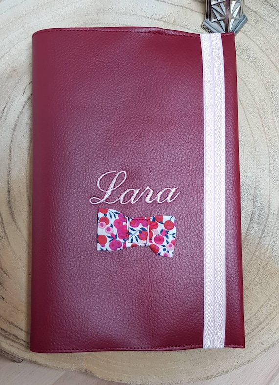 Protects faux leather health book, girl or boy, embroidered, personalized, liberty