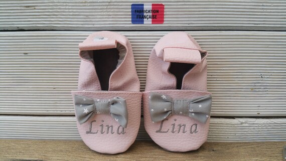 Soft leather and imitation leather slippers, baby slipper, boy slipper, girl slipper, child slipper, bow, personalized slipper