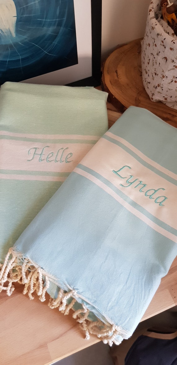 Embroidered fouta, beach towel, personalized, shower towel, bath,