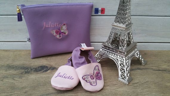 Soft leather and faux leather slippers, baby, boy, girl, child, custom, birth pack, butterfly, pouch, birth gift,