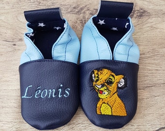 Chaussons souples cuir, simili cuir, chausson bébé, chausson garçon, chausson fille, chausson enfant, chausson personnalisé, lion