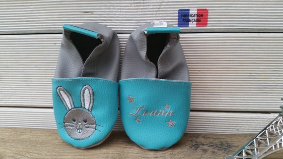 Soft leather slippers, faux leather, baby slipper, child shoe, custom slipper, rabbit
